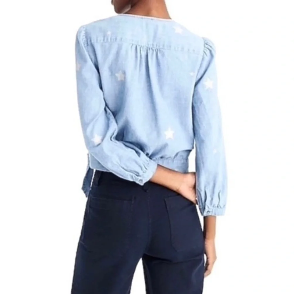 J. Crew chambray surplice wrap with silver stars and adjustable bottom S Tall